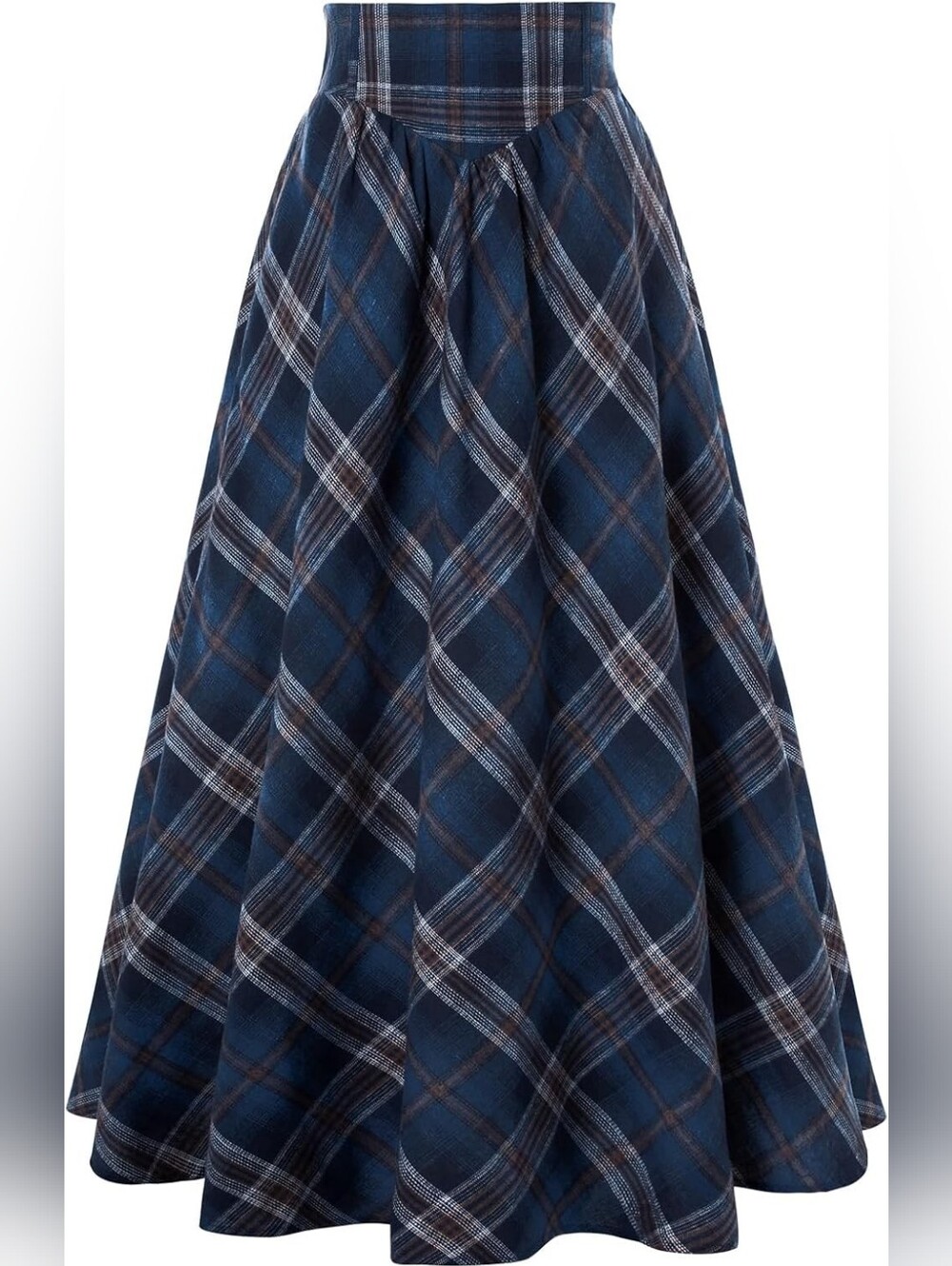 Scarlet Darkness Plaid Maxi Skirt with Pockets, Navy Blue Tartan